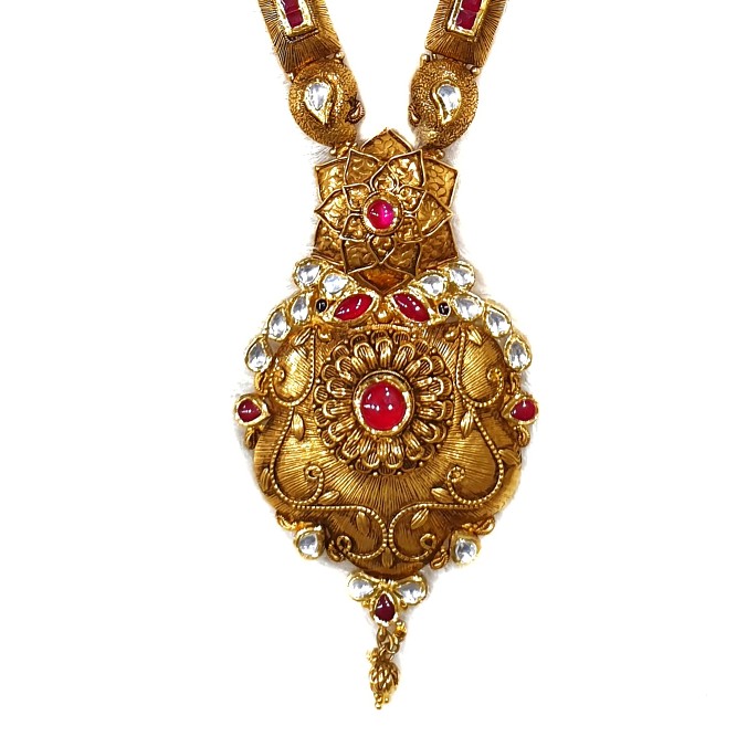 22k Gold Antique Oxidised Designer Necklace Set MGA - GLS075