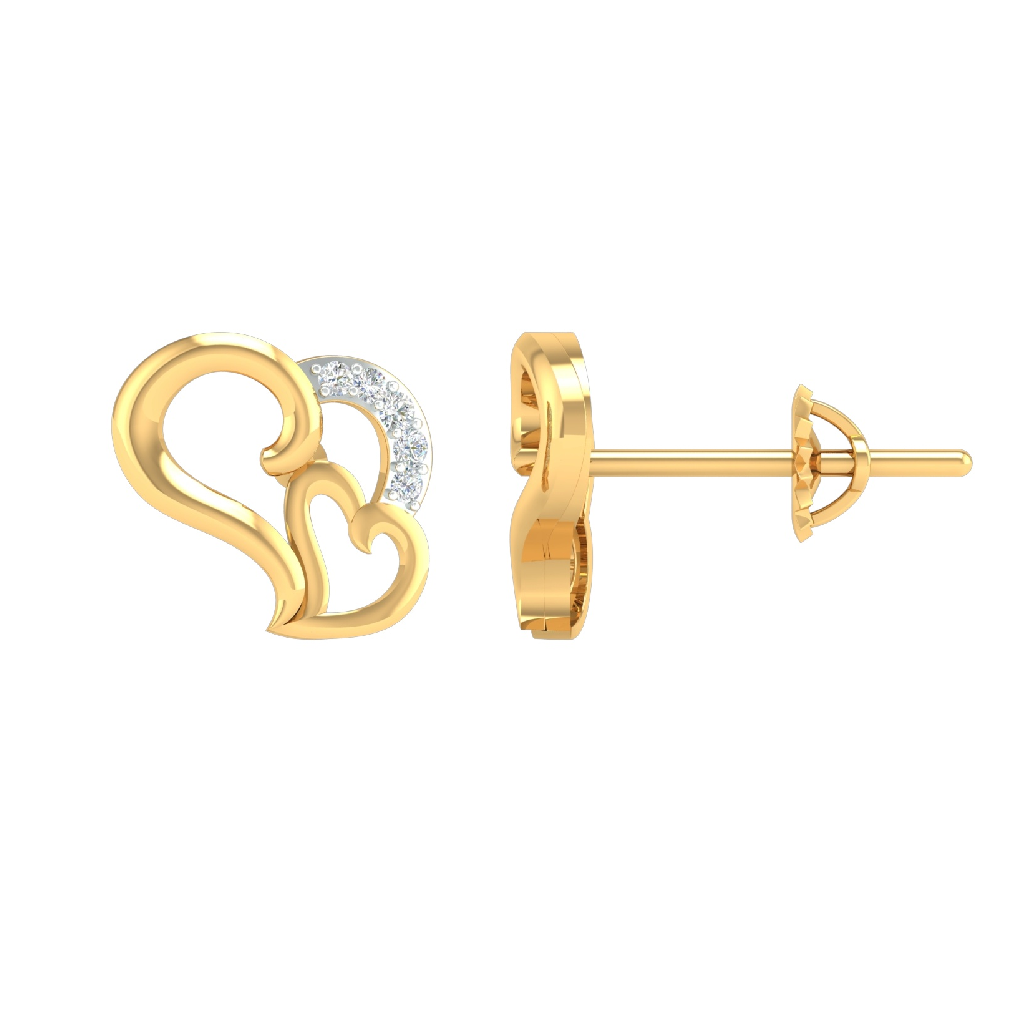 18K Yellow Gold Real Diamond Heart Earrings MGA - SDG0067
