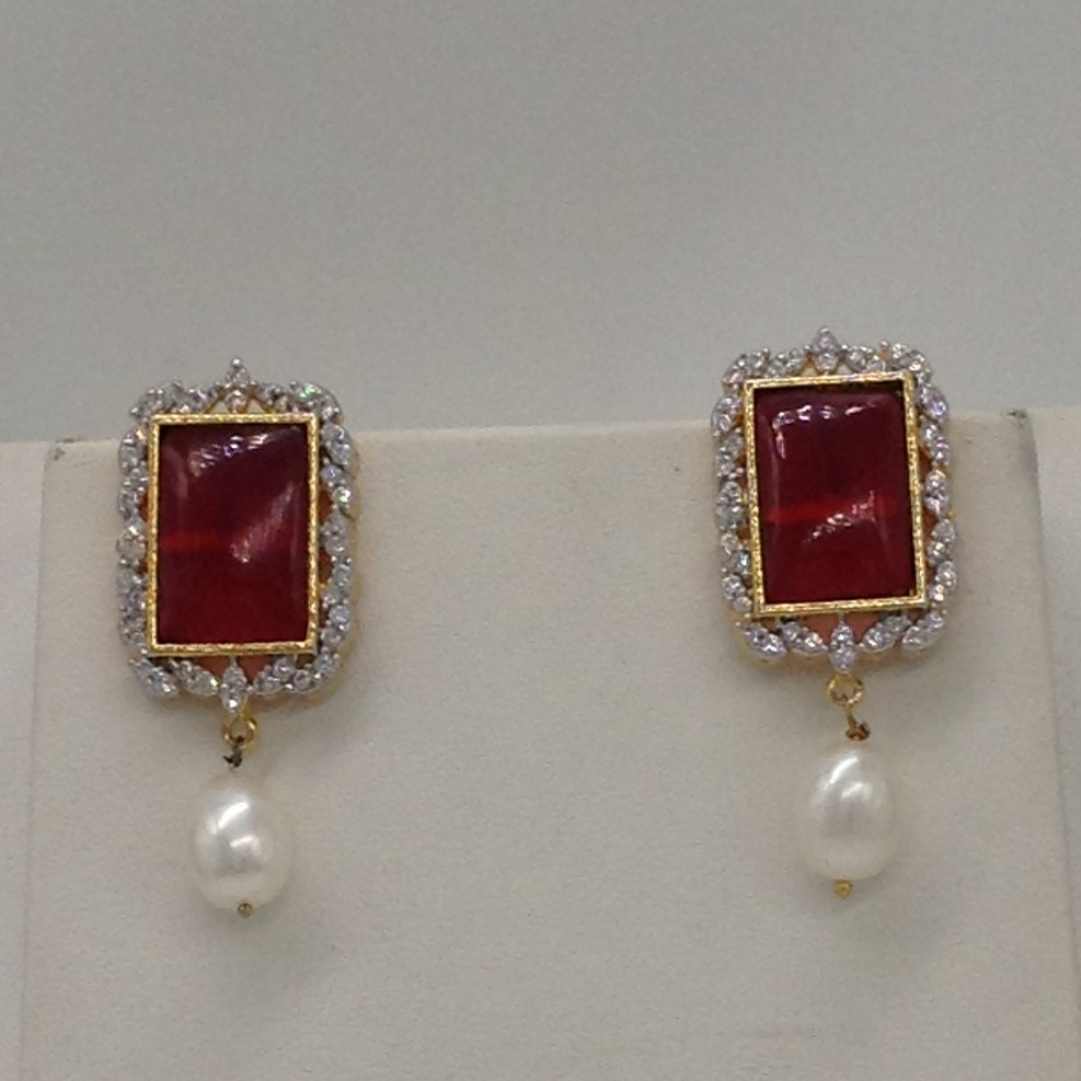 White cz and red onyx brooch set with 6 lines flat pearls mala jps0478