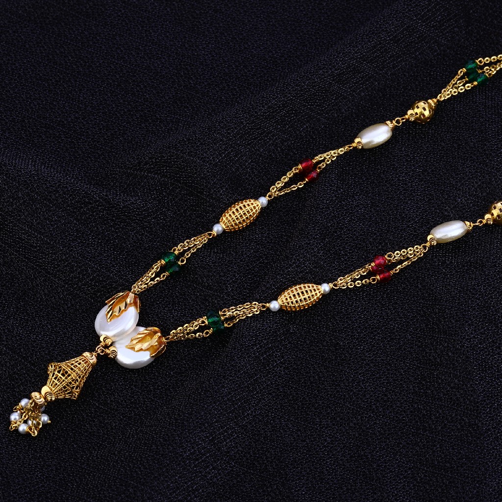 Ladies 916 White Moti Designer Gold Mala-AC123