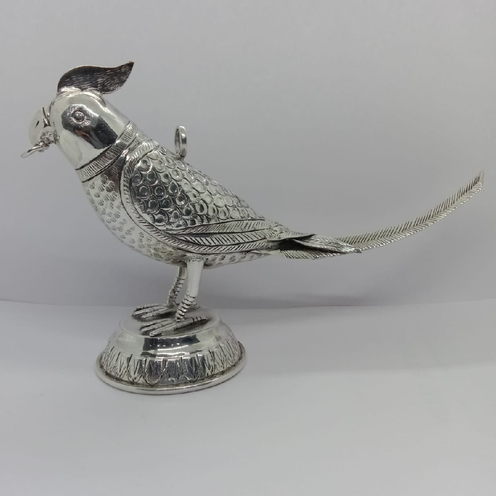 Pure silver idol of parrot in antique polish