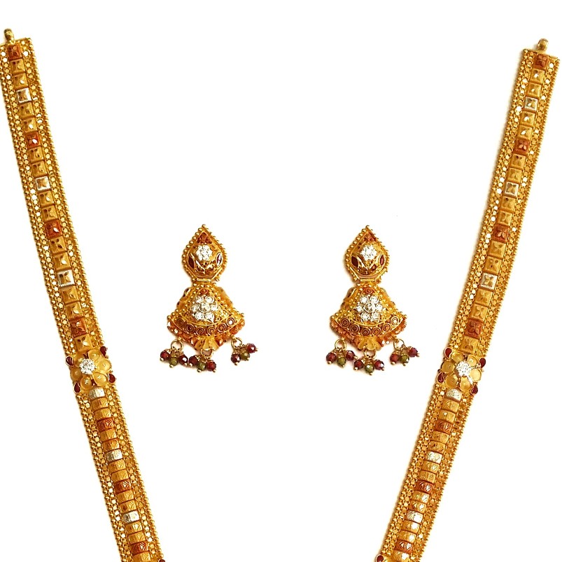 916 Gold CZ Diamond Minakari Necklace With Earrings MGA - GLS082