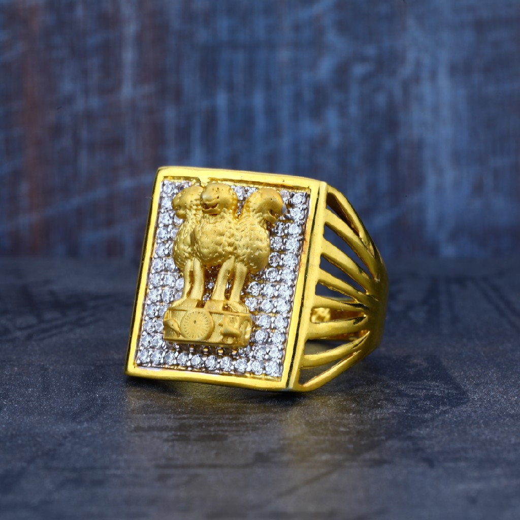 Morvi Gold Plated Brass 24KT Micron, India Ashok Stambh Design, Heavy  Finger Ring, Real Gold layer