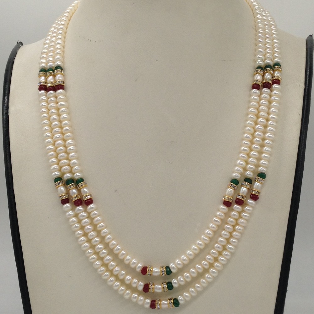 White Flat Pearls Necklace With cz Chakri JPM0337