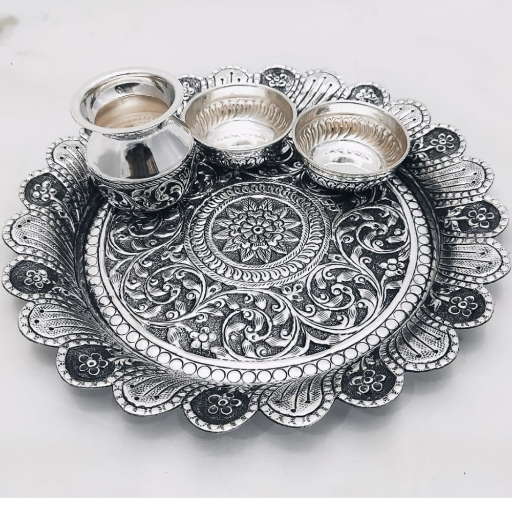 Buy quality 925 Pure Silver Antique Pooja Thali Set PO-263-14 in New Delhi