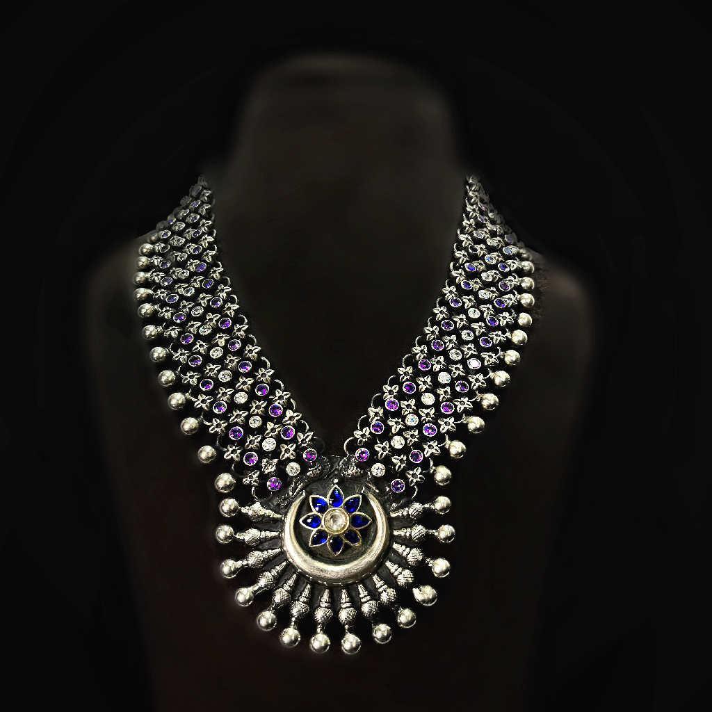 Pure Silver Oxidised Chandramukhi Necklace