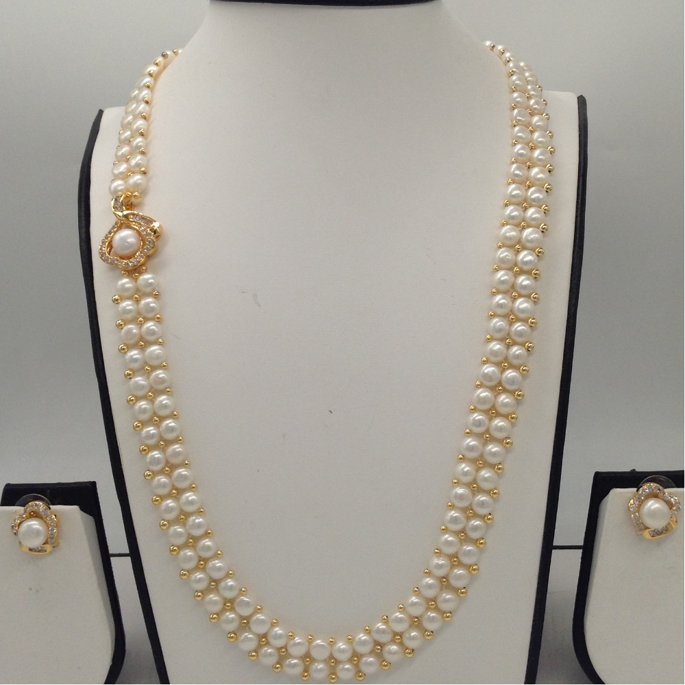 Pearl Broach Set With 2 Line Button Jali Pearls Mala JPS0364