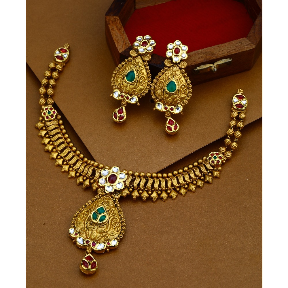916 Gold Antique Royal Necklace Set For Wedding