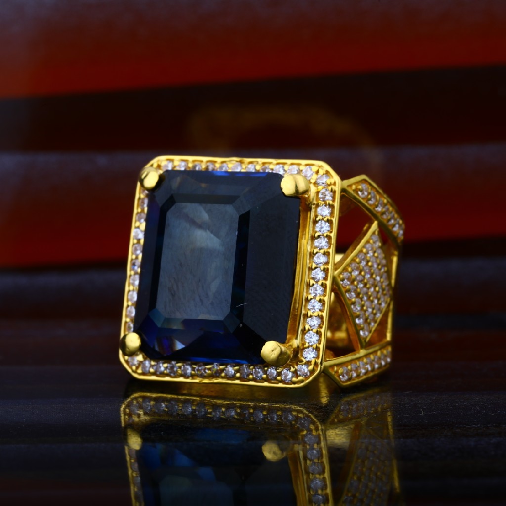 Mens Exclusive Blue Stone Gold Fancy Ring-MHR48