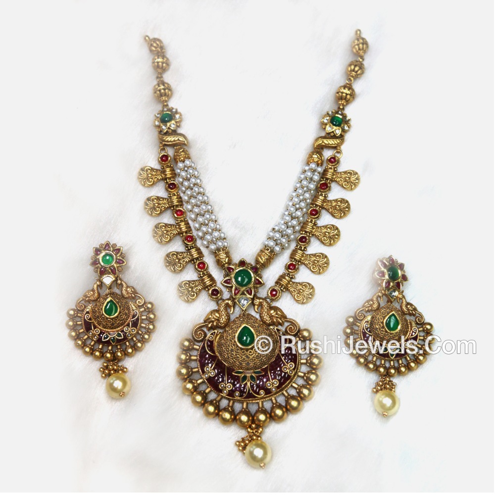 22kt 916 Antique Gold Indian Bridal Long Necklace Set