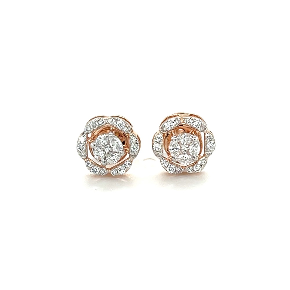 14k Rose Gold and Diamond Flower Earrings in VVS EF
