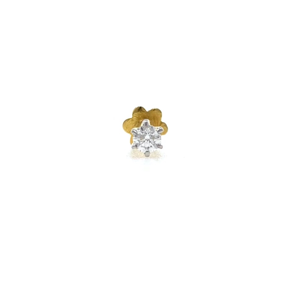 18kt / 750 yellow gold classic single 0.09 cts diamond nose pin 9np155
