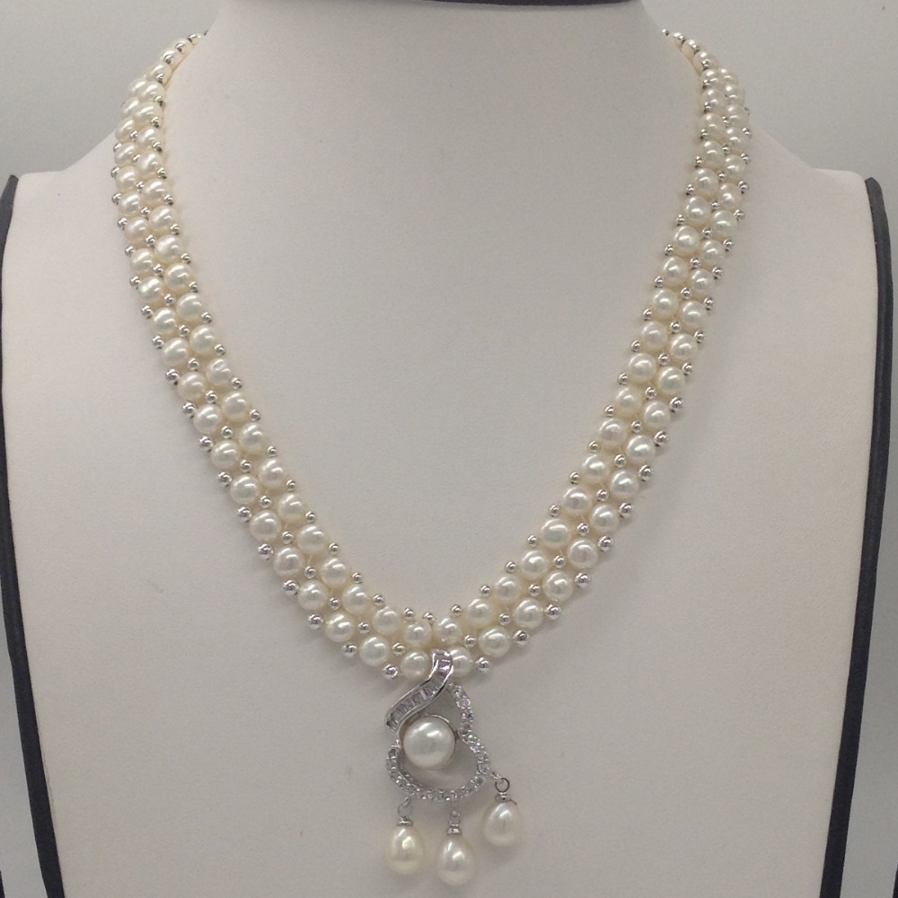 White cz;pearls pendent set with 2 line button pearls jps0236