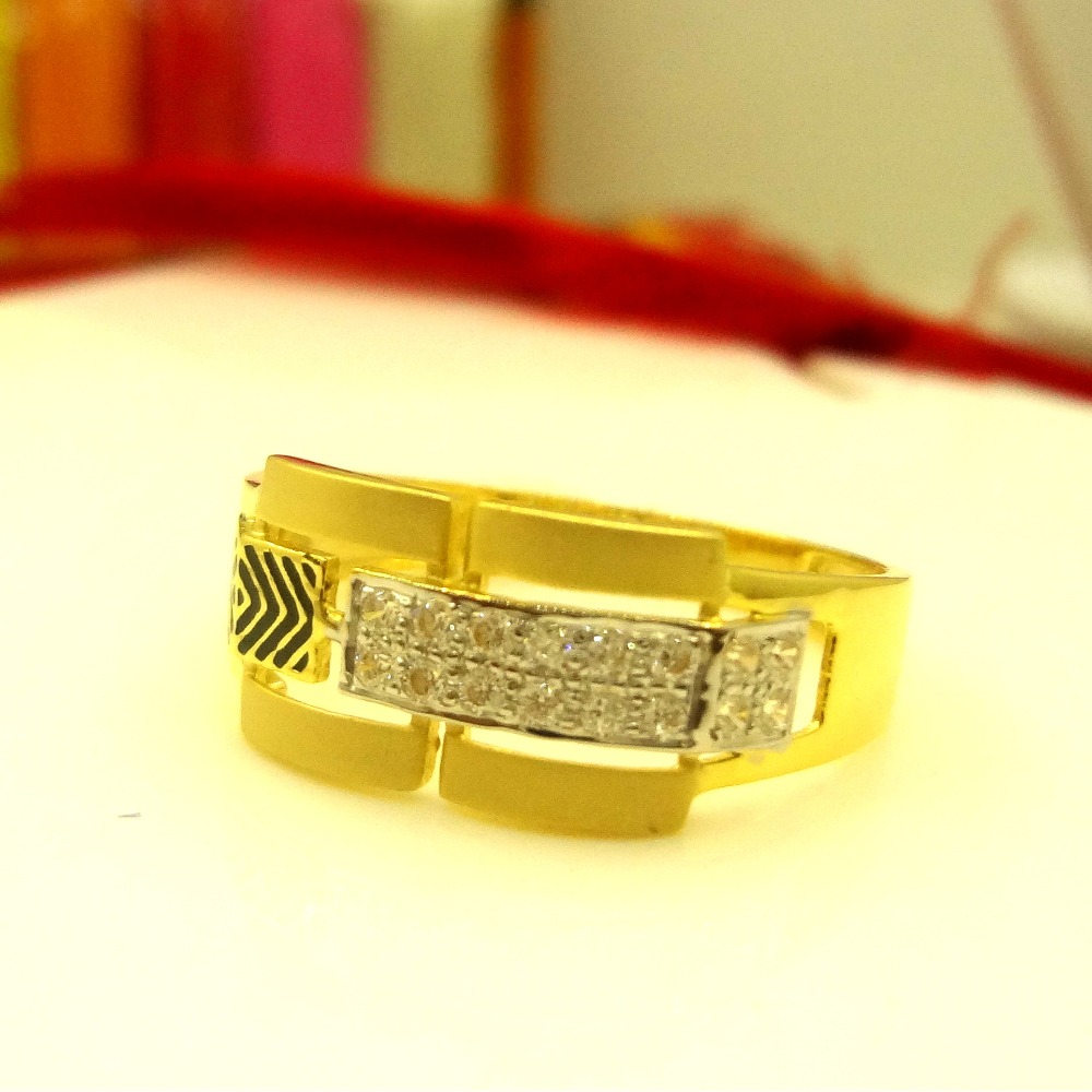 916 gold cz diamond black mina stripped pattern gents ring