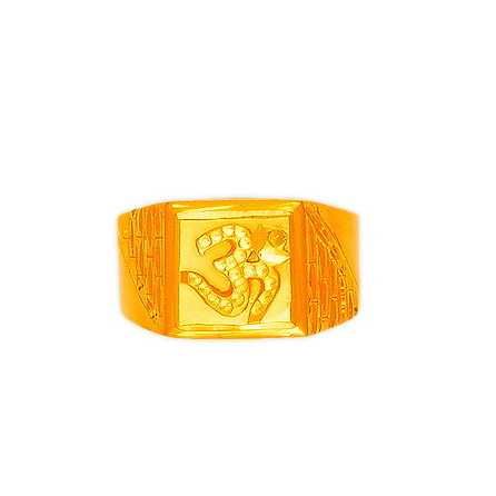 22K Gold CZ Fancy Plain Om Gents Ring