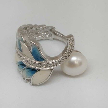 925 Sterling Silver Pearl Leaf Deg Ladies Ring