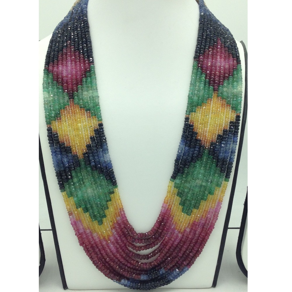 Multi colour rainbow round faceted 11 layers necklace jsm0119