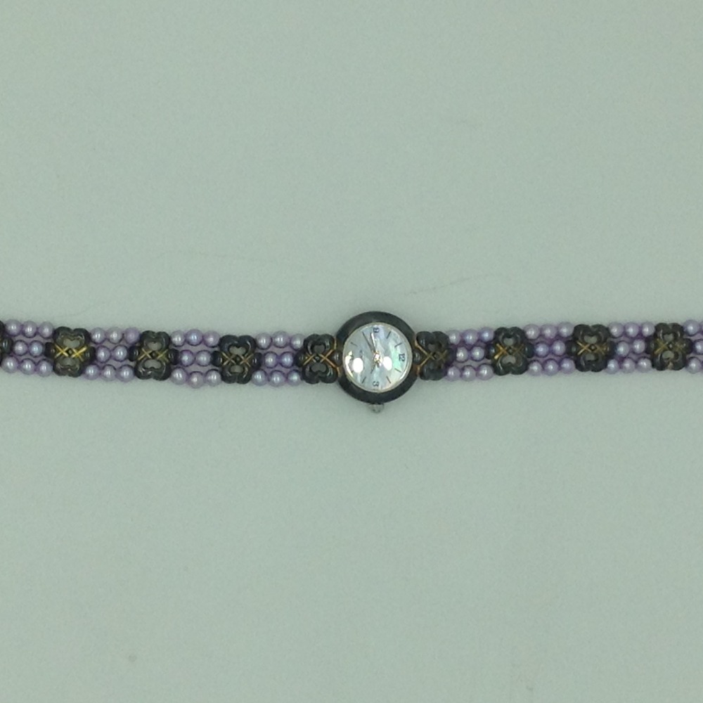 Freshwater Purple Round Pearls 3 Layers Oxidised Watch JBG0222