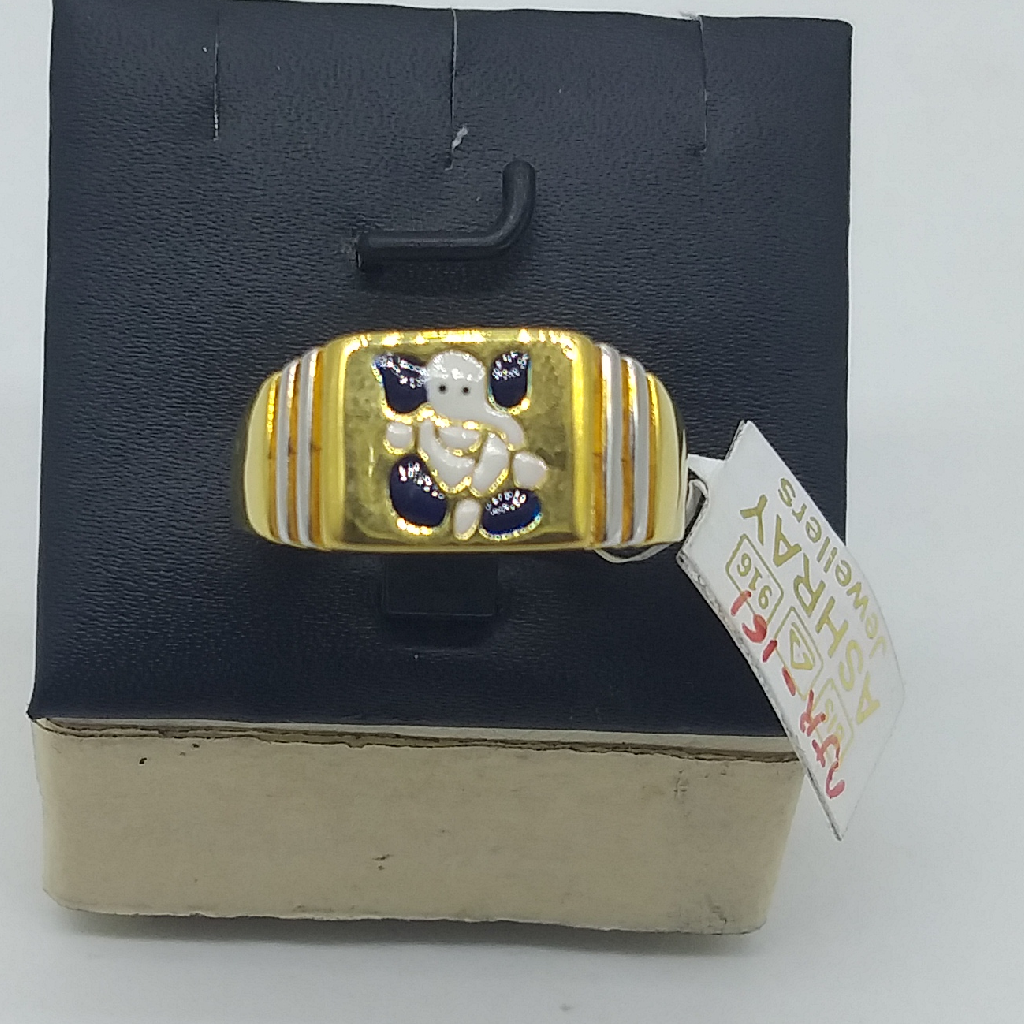 Gold gents hollow ring with ganesha design