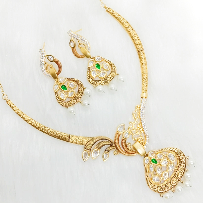 Pure silver kundan necklace set for women