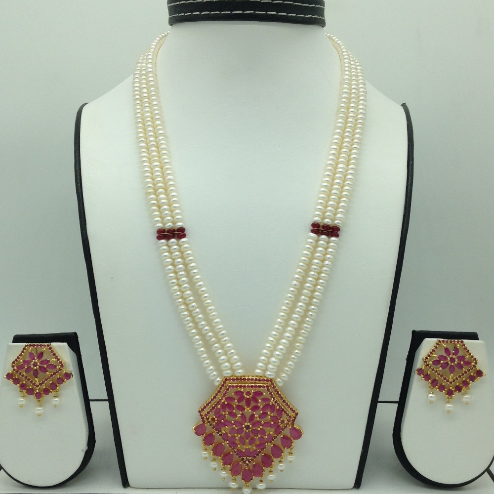 Buy quality Red cz exclusive pendent set with 3 line flat pearls ...