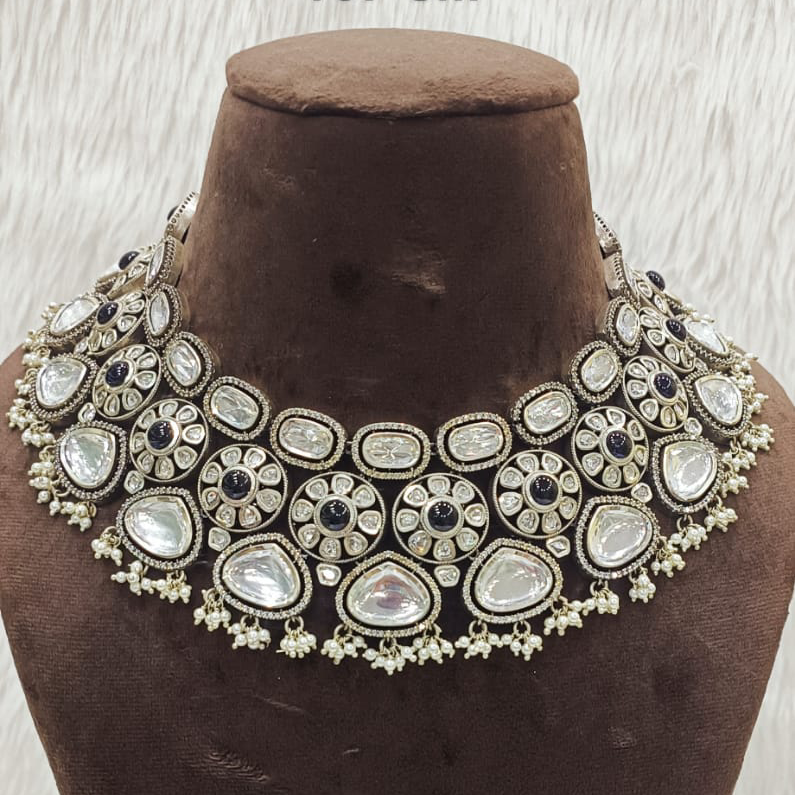 Designer 92.5% Pure Silver Polki Kundan Necklace