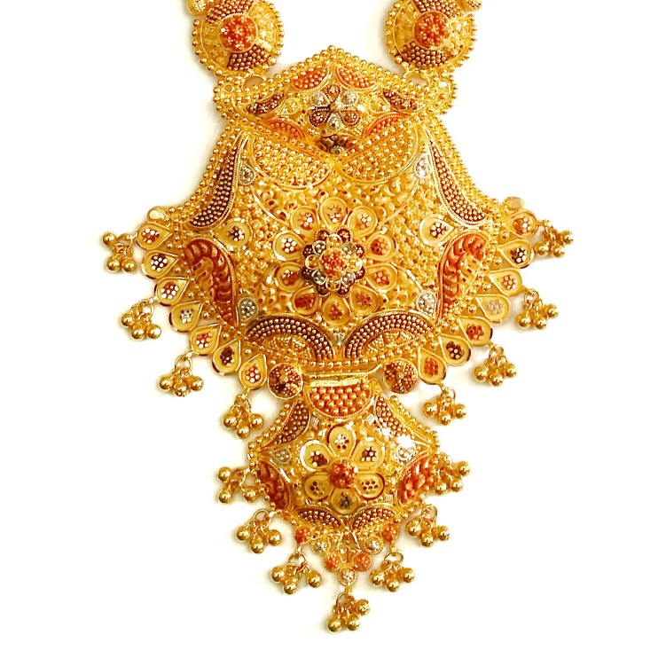 22k gold flower shape fancy long necklace mga - gls019