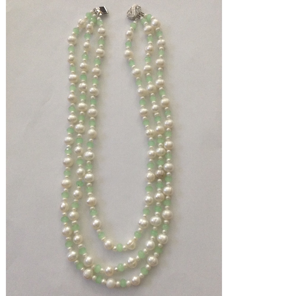 White Potato Pearls Necklace With Green CZ Beeds JPM0248