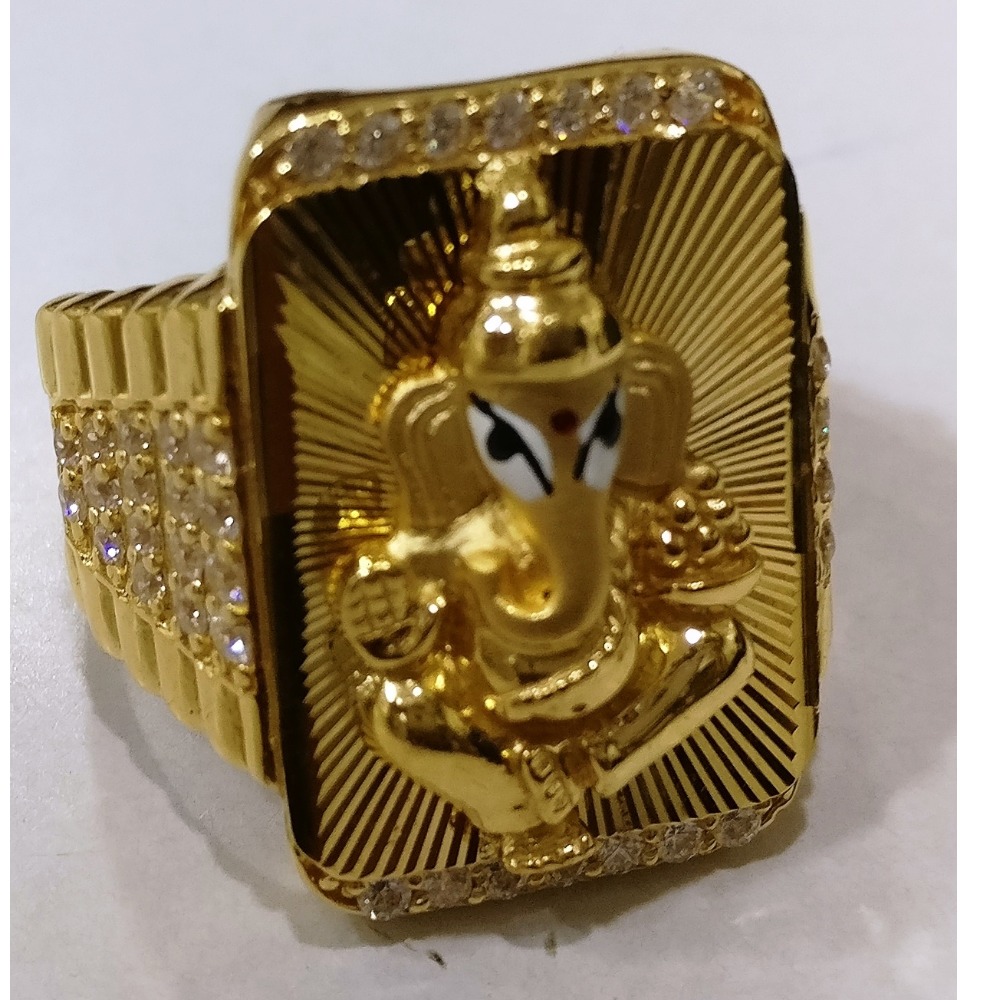 22kt gold cz casting lord ganesha fitting gents ring
