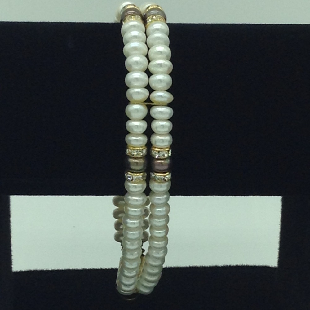 White And Brown Flat Pearls With CZ Chakri 2 Layers Bracelet JBG0116