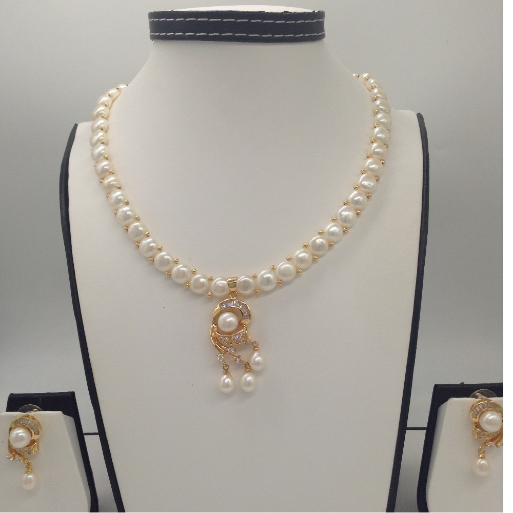White cz and pearls pendent set with 1 line button mala jps0397