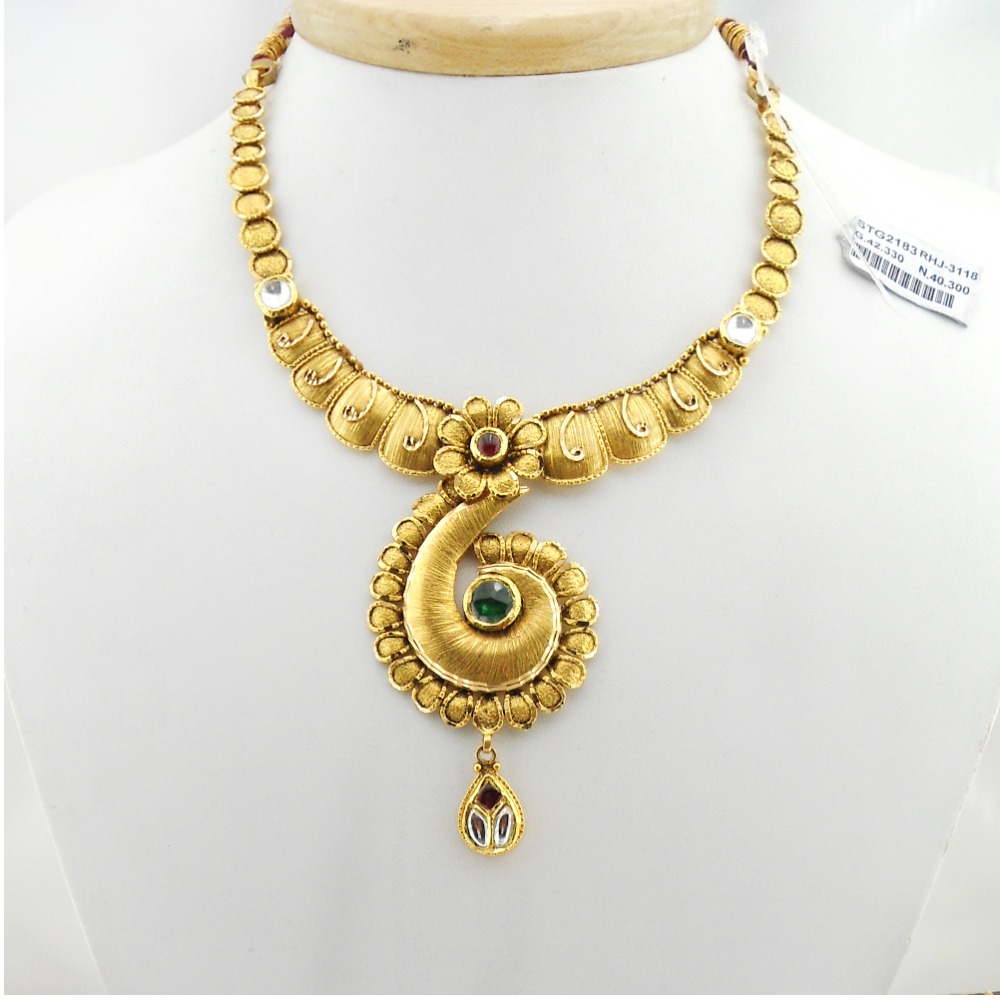22KT Gold Antique Bridal Necklace Set RHJ-3118