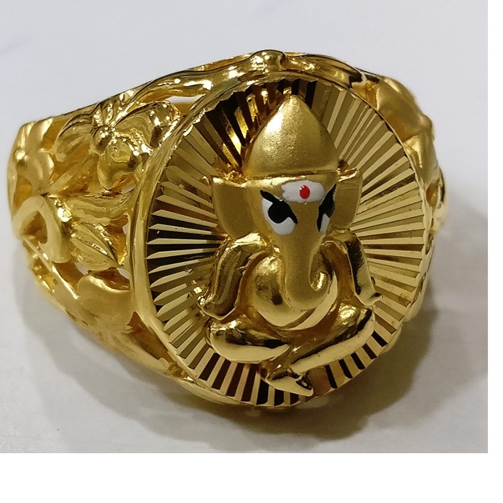 22kt gold plain casting lord ganesha gents ring