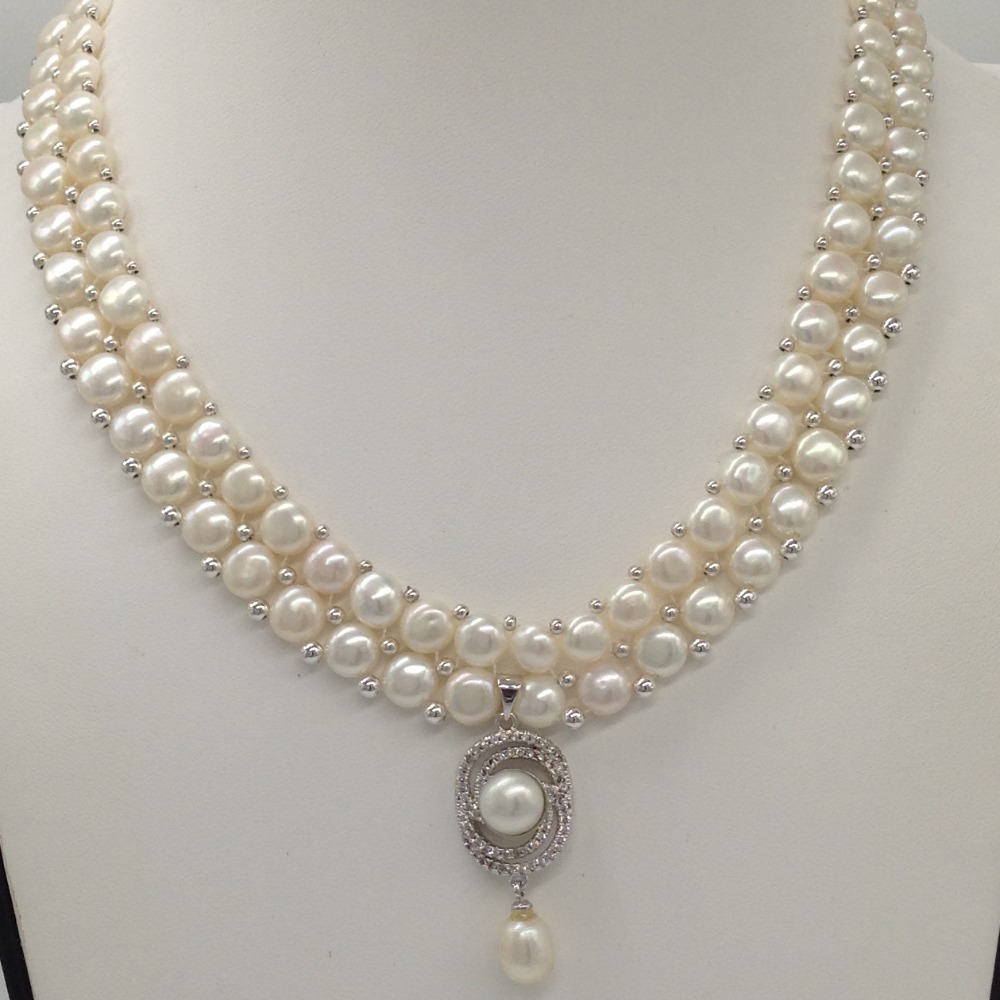 White cz pendent set with 2 line button pearls jps0376