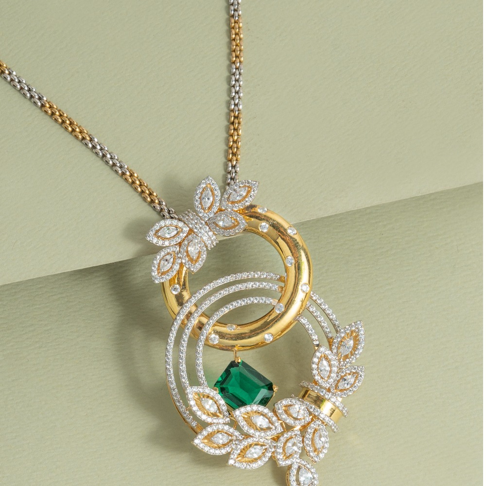 Flower design gold diamond pendant set 