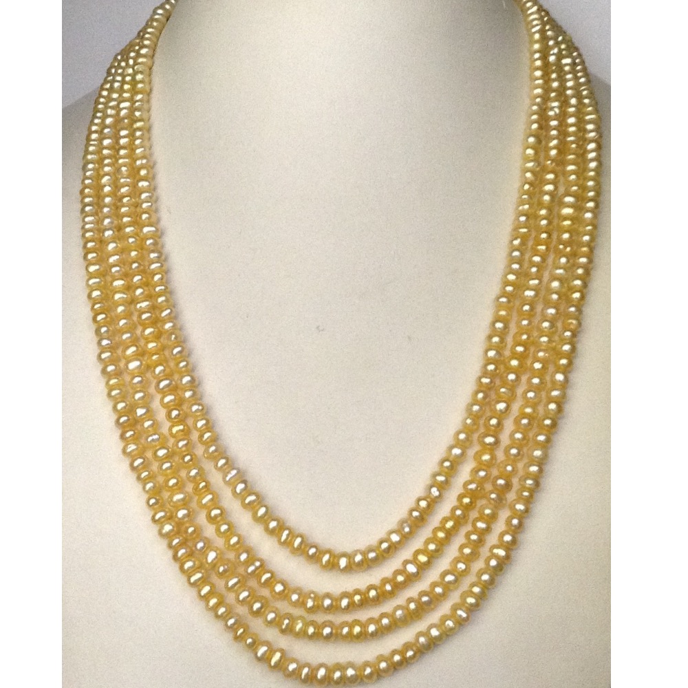 Freshwater Golden Flat Pearls Necklace 4 Layers JPM0054