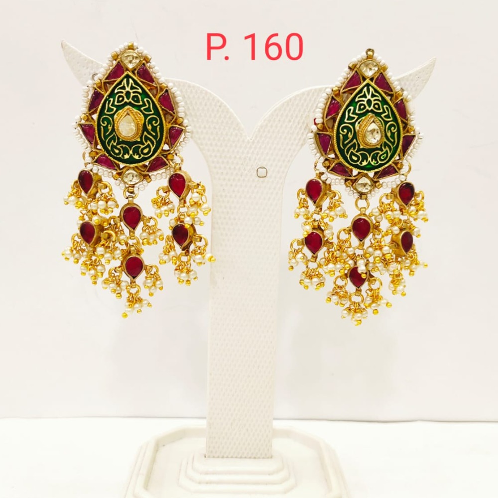Unique style Gold Plated Ruby stone Earring with Hanging Moti  1704