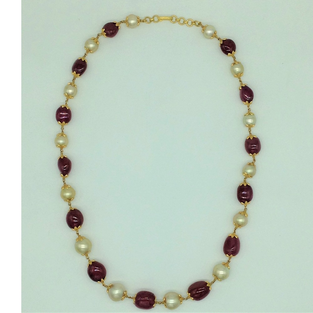 Sea Water Round Pearls with Ruby Aweja Gold Taar Necklace JGT0024