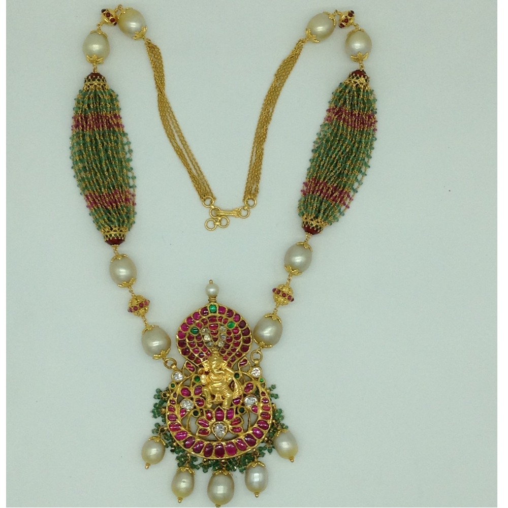 South Sea Pearls ,Emeralds With Kundan Locket Necklace JGT0017