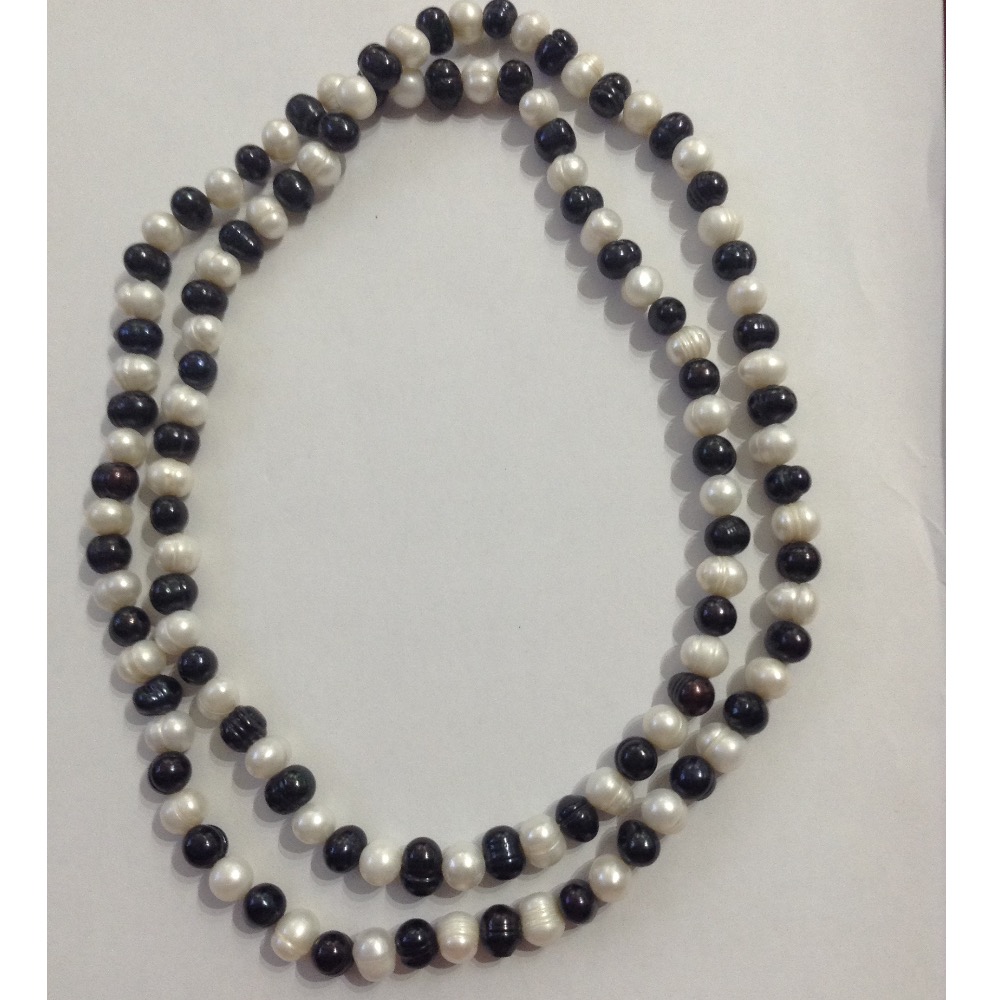 Freshwater white and black potato pearls long mala JPM0181