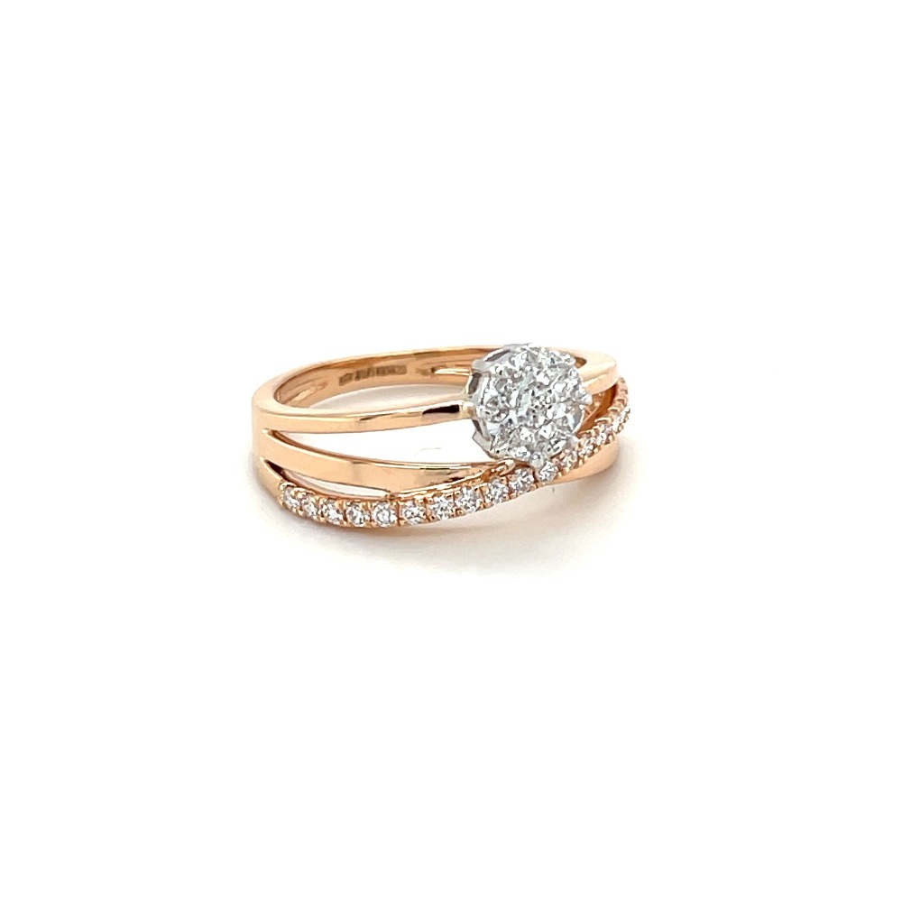 Trio Band With Eva Cut Diamond Ring in 18k Rose Gold