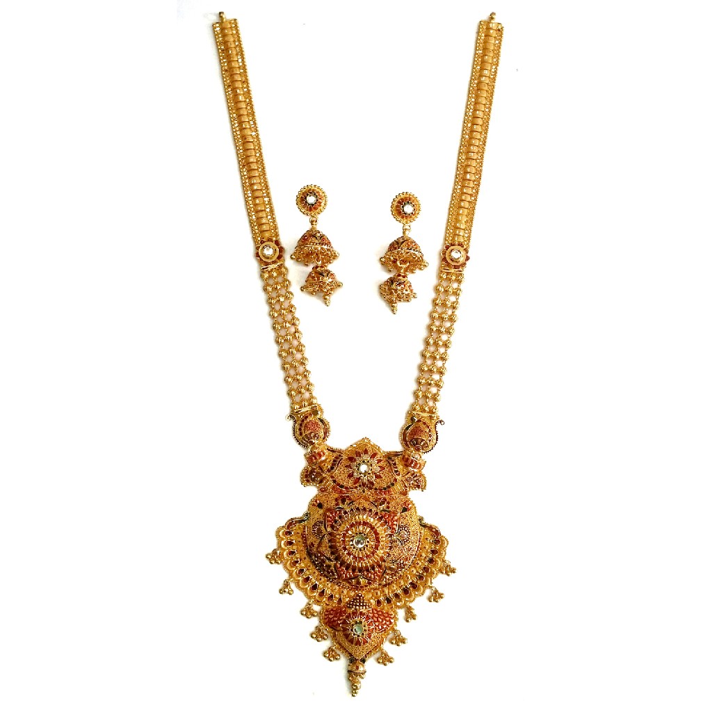 22k Gold Rajwadi Designer Long Necklace Set MGA - GLS036