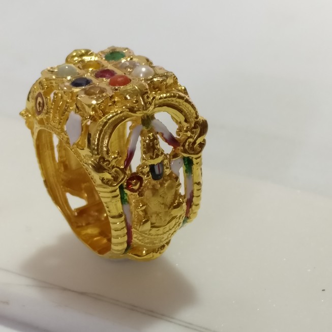 22kt 916 Navaratan 9 Gemstones ring with God Balaji