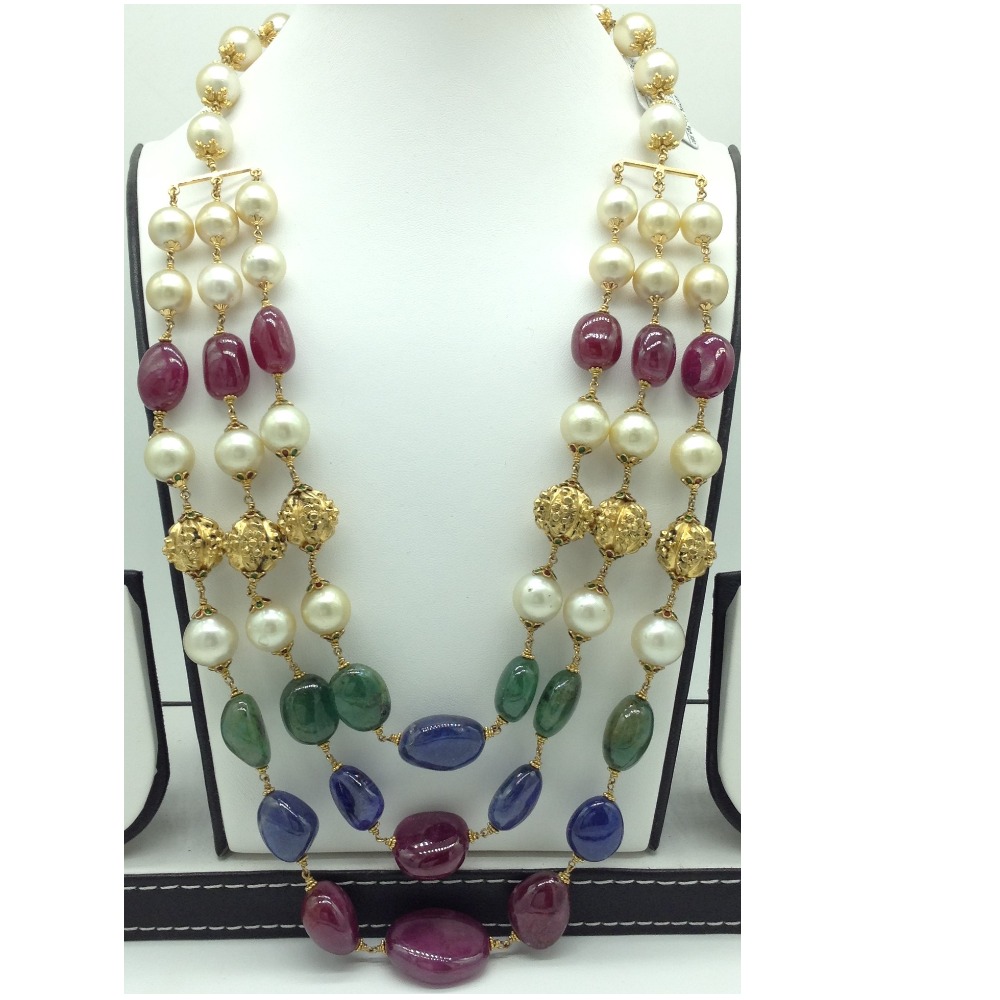 South Sea Pearls and Multicolour Aweja Gold Taar Necklace JGT0018