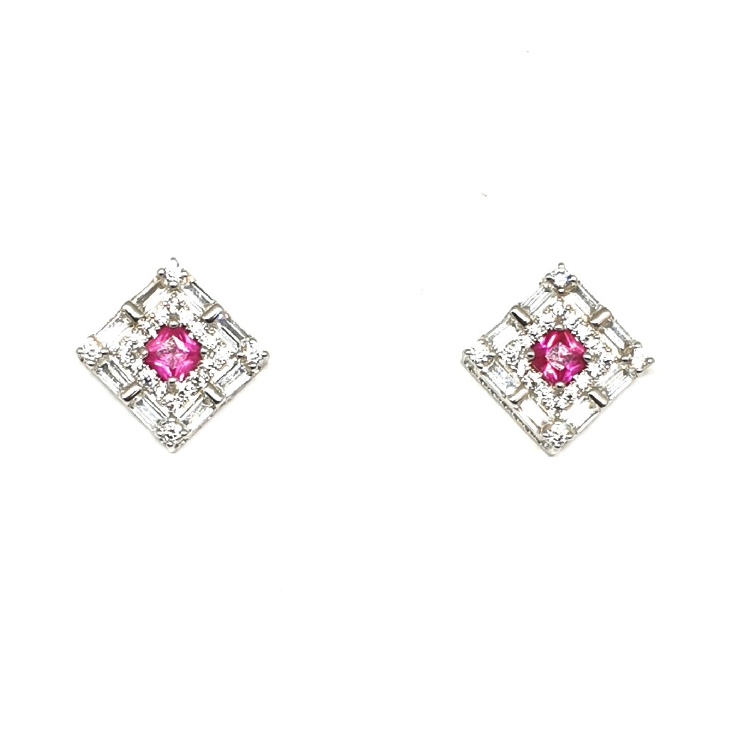 925 Sterling Silver Square Shaped Pink Diamond Earring MGA - BTS0099
