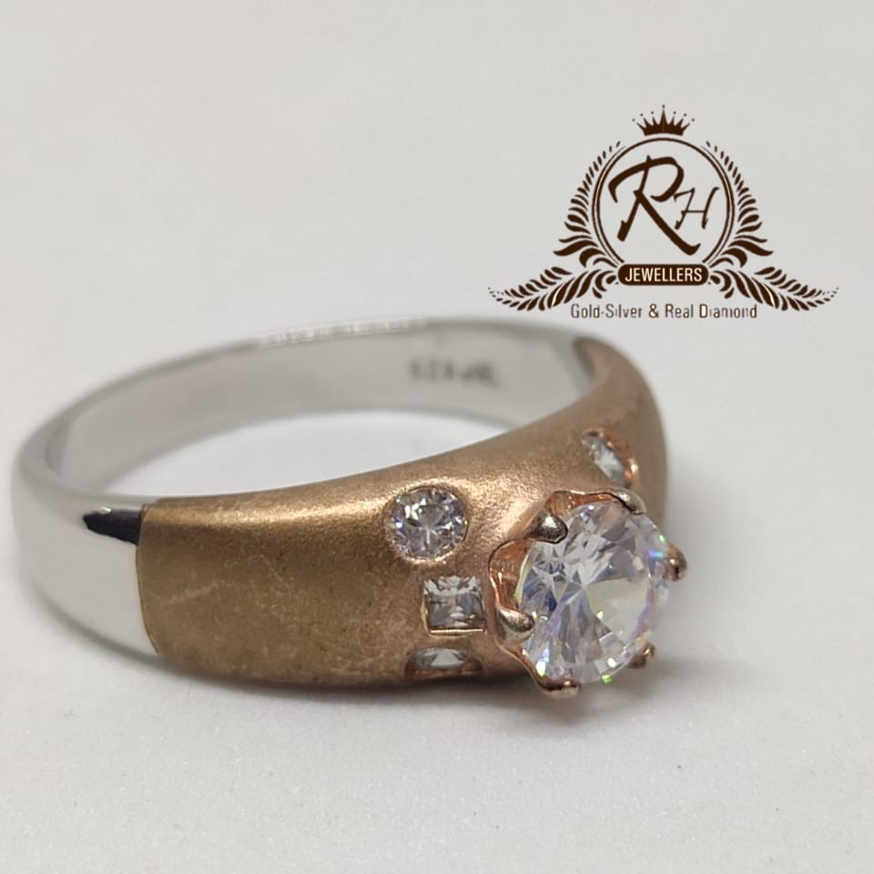 92.5 silver Rose single stone daimond gents ring Rh-Gr941