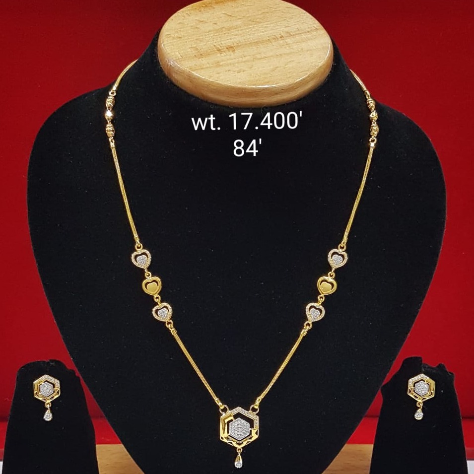 916 gold CZ geometrical shape necklace set 