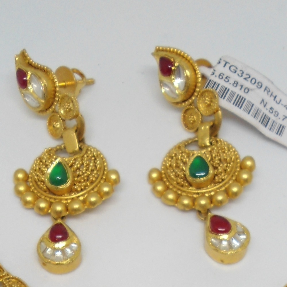 916 Gold Antique Kundan Bridal Necklace Set RHJ-4947