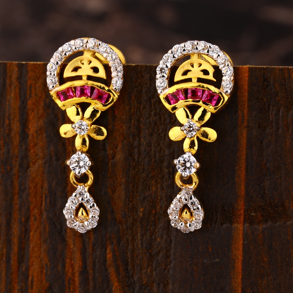 22CT Gold CZ Ladies Exclusive Diamond Earring LFE390