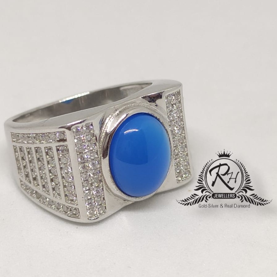 92.5 silver blue stone gents ring Rh-Gr946